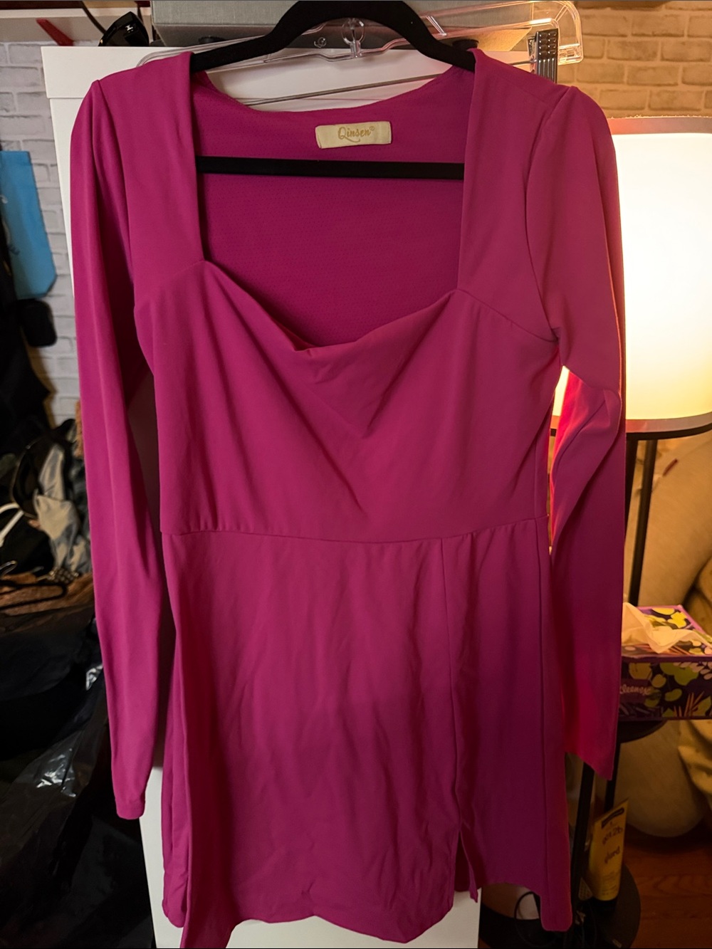 Quince Long-Sleeve Fuchsia Sweetheart Neckline Dress